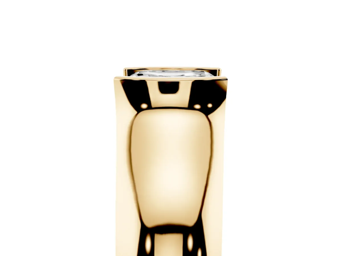 Asscher Cut Solitaire Bezel Set Diamond Ring with Wide Band Yellow gold