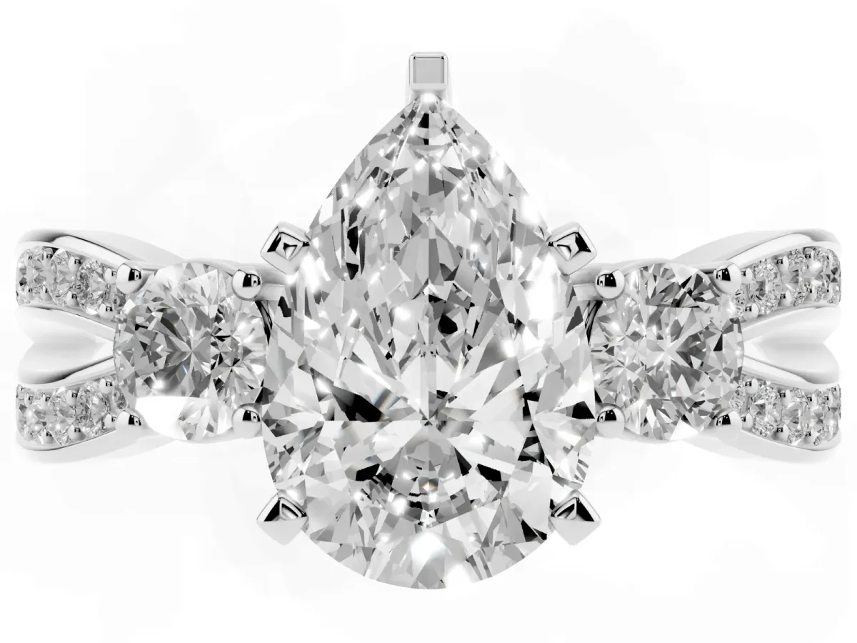 Three-Stone Pear Cut Cut Diamond Twist Band with Prong Setting Silver