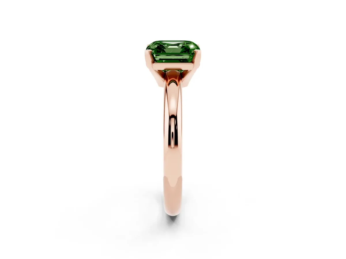 Fancy Green Asscher Cut Diamond Solitaire Engagement Ring with Round Band and Four-Prong Setting Rose gold