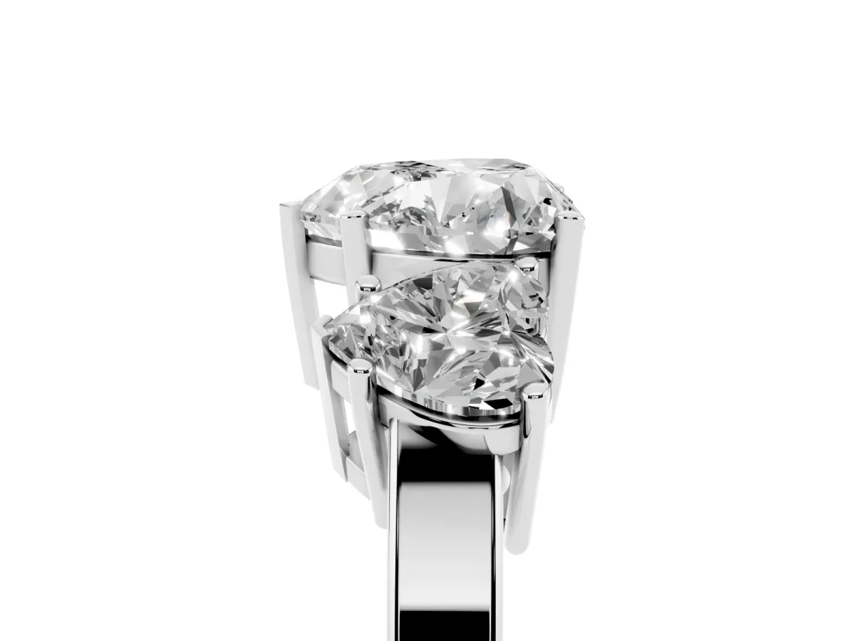 Three-Stone Heart Cut Cut Diamond Engagement Ring with Flat Band and Four-Prong Setting Silver