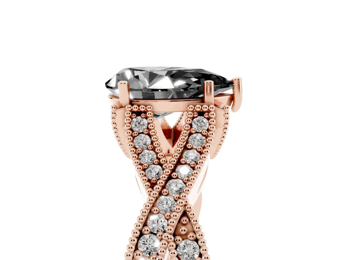 Fancy Black Pear Cut Cut Diamond Twisted Band with Milgrain Pave Setting and Four-Prong Setting Rose gold