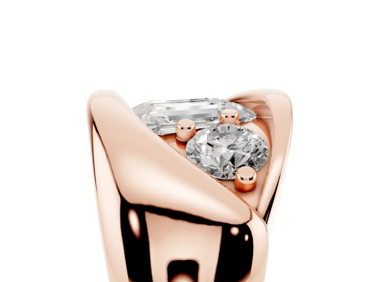 Channel Set Emerald Cut Diamond Crossover Band Rose gold