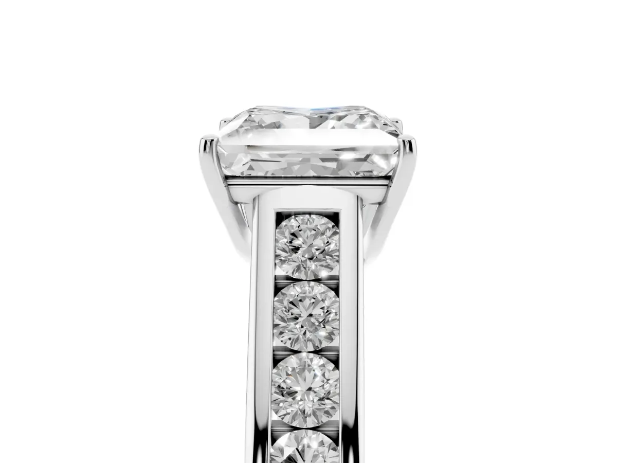 Princess Cut Solitaire Channel-Set Diamond Engagement Ring with Four-Prong Setting Platinum
