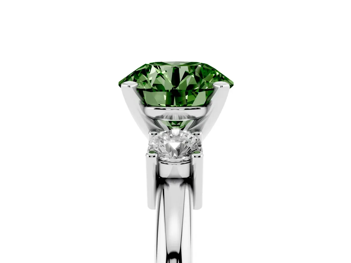Fancy Green Three-Stone Round Cut Cut Diamond Solitaire with Prong Setting and Classic Band Silver