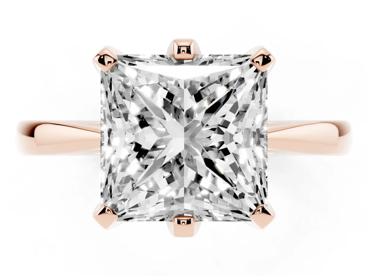 Princess Cut Solitaire Engagement Ring with Six-Prong Setting and Tapered Band Rose gold