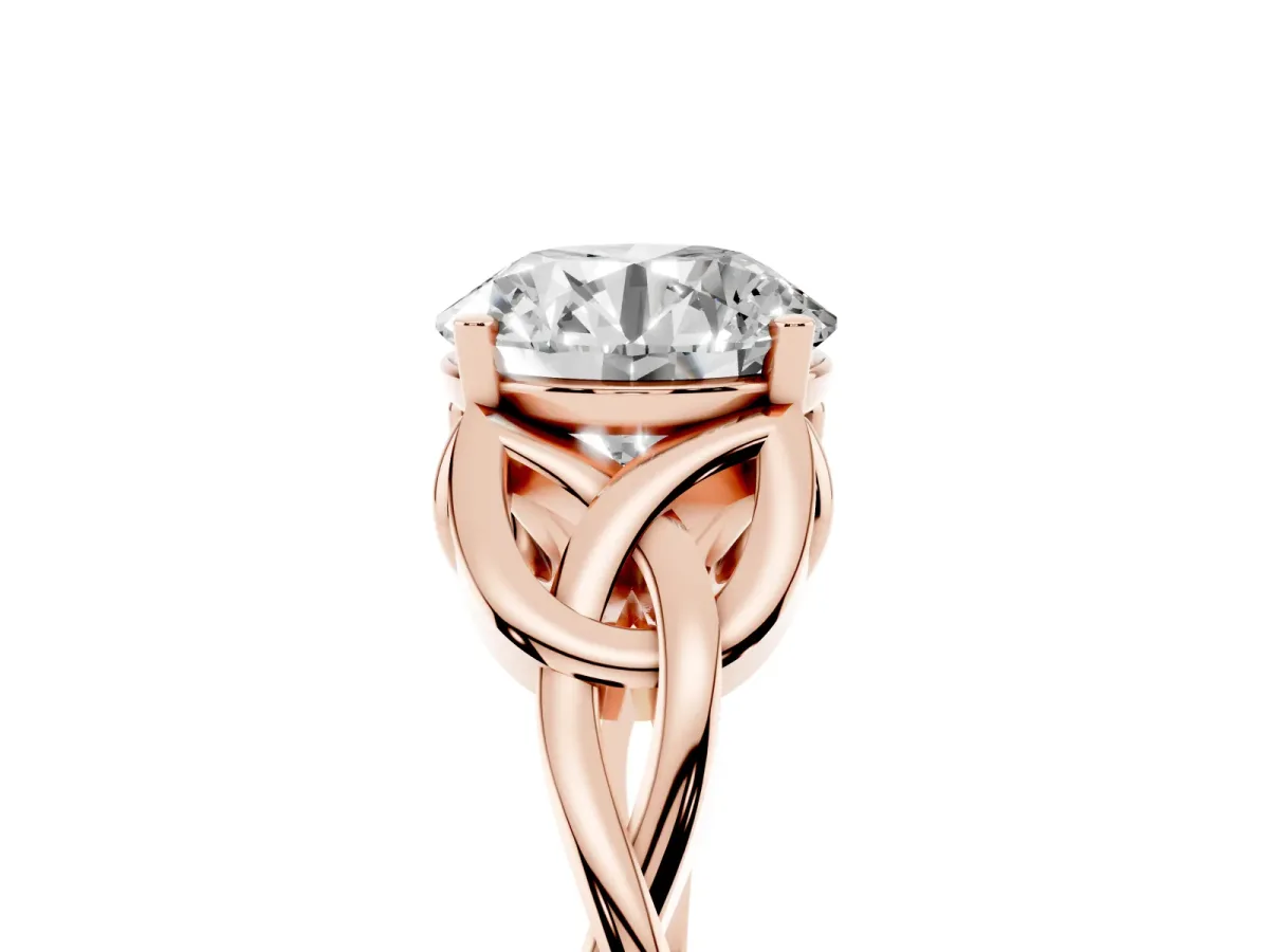 Round Cut Diamond Solitaire Engagement Ring with Celtic Knot Band and Four-Prong Setting Rose gold