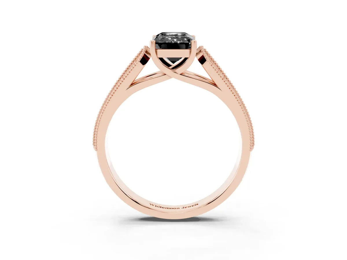 Fancy Black Emerald Cut Cut Pave Split Shank Engagement Ring with Four-Prong Setting Rose gold