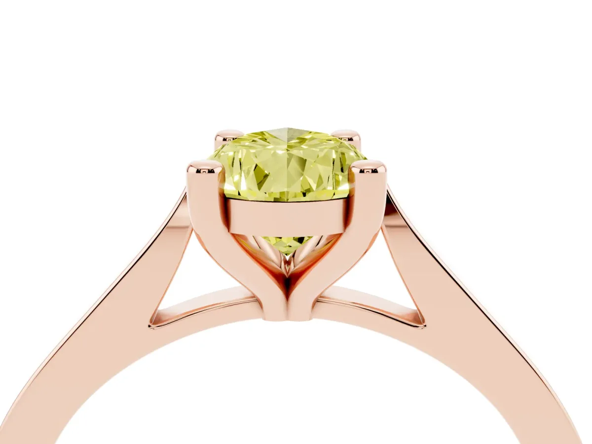 Fancy Yellow Pear Cut Solitaire Diamond Ring with Four-Prong Setting and Tapered Band Rose gold
