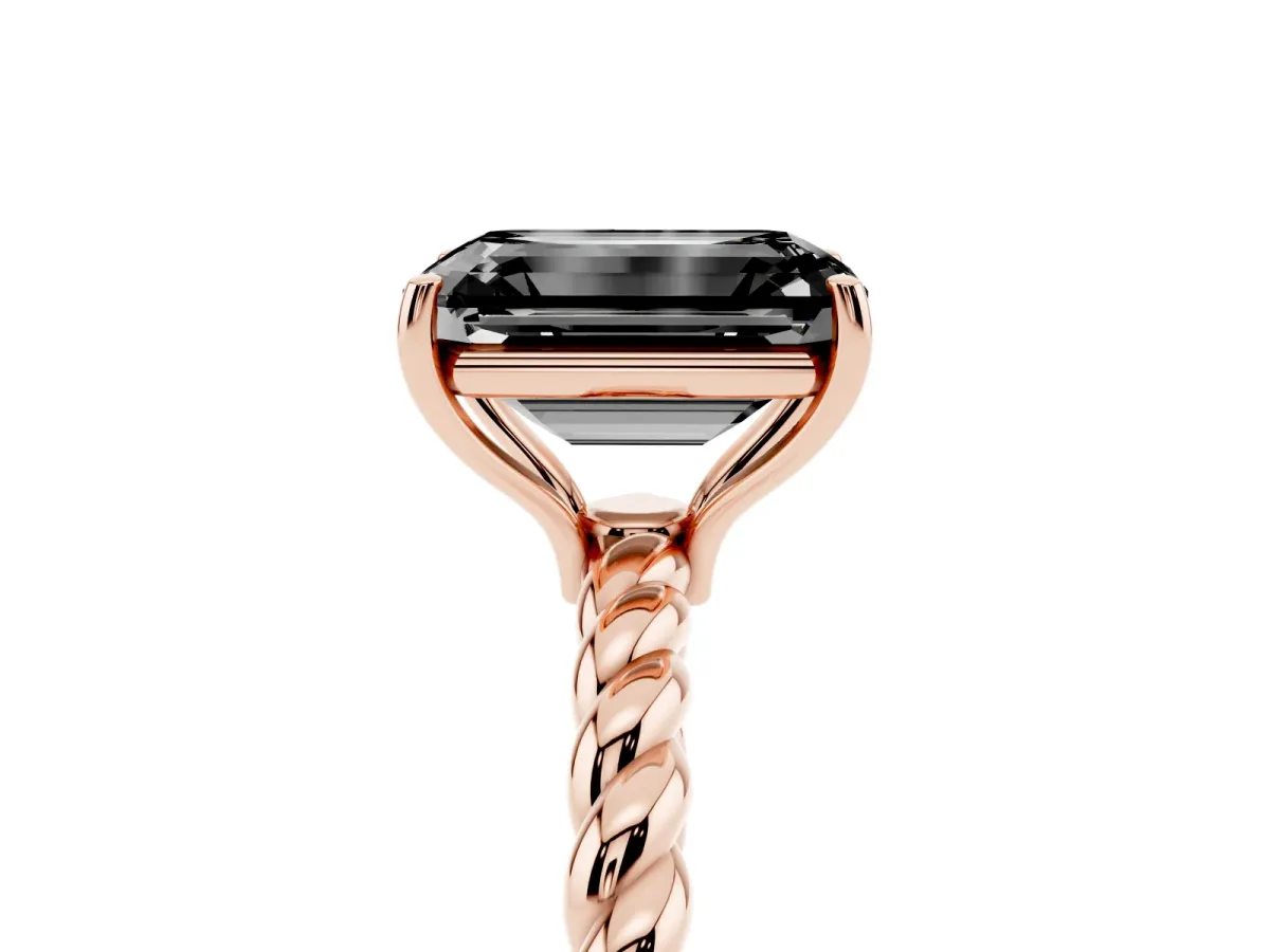 Fancy Black Emerald Cut Solitaire Twisted Band 4-Prong Ring Rose gold