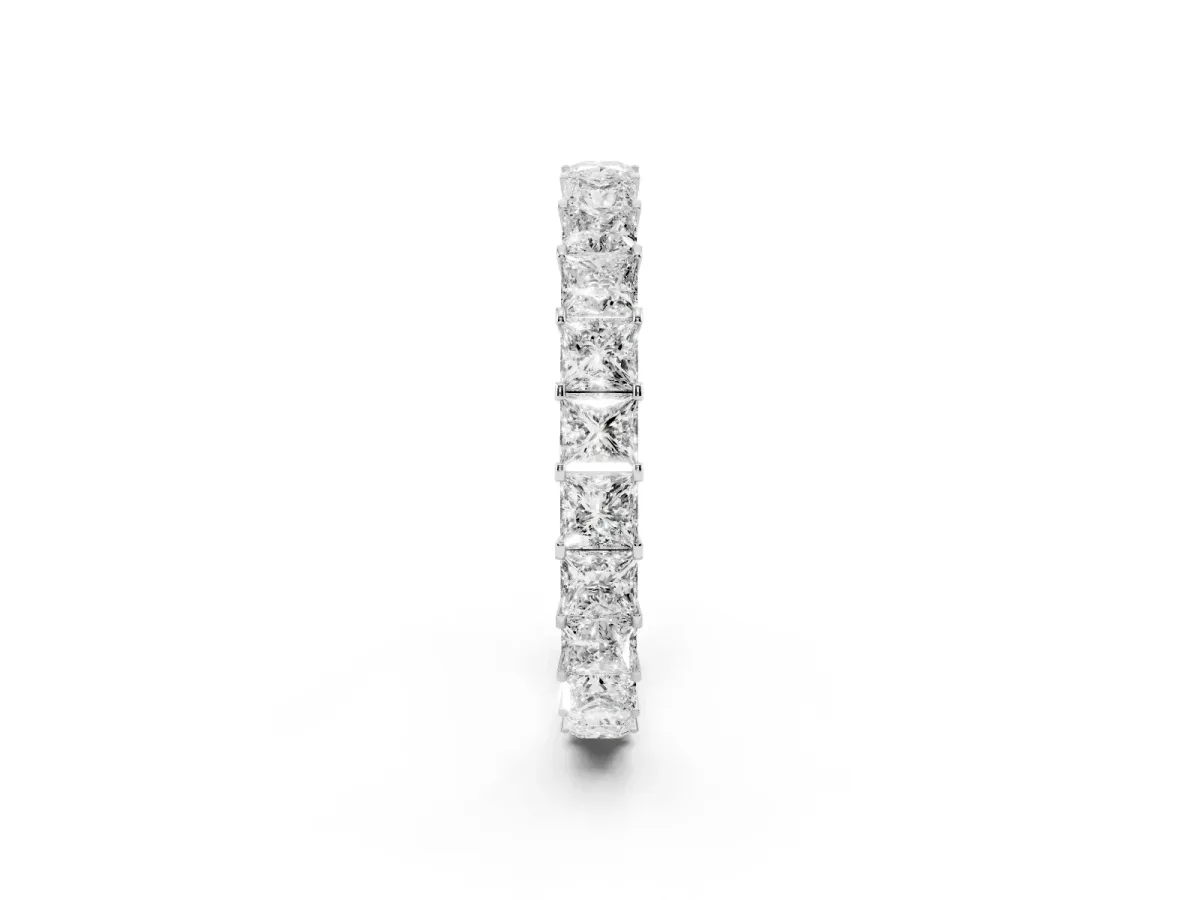 Princess Cut Diamond Eternity Band with Channel Setting and Shared Prong Silver