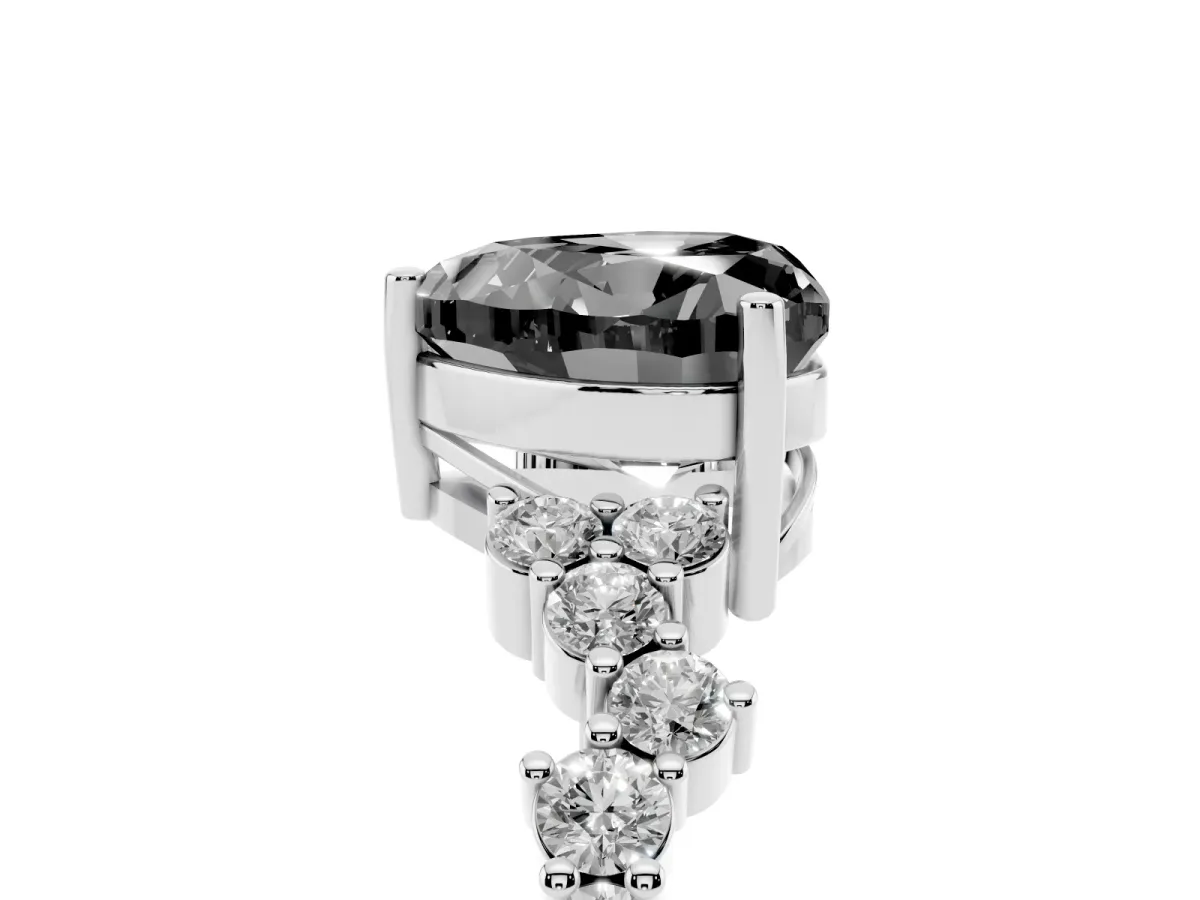 Fancy Black Heart Cut Diamond Scattered Round Accent Ring with Prong Setting White gold