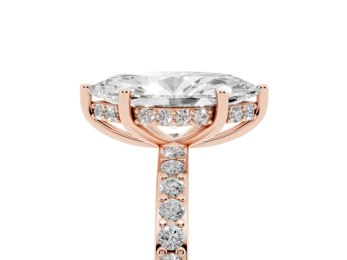 Marquise Cut Cut Diamond Pavé Band Ring with Four-Prong Setting Rose gold