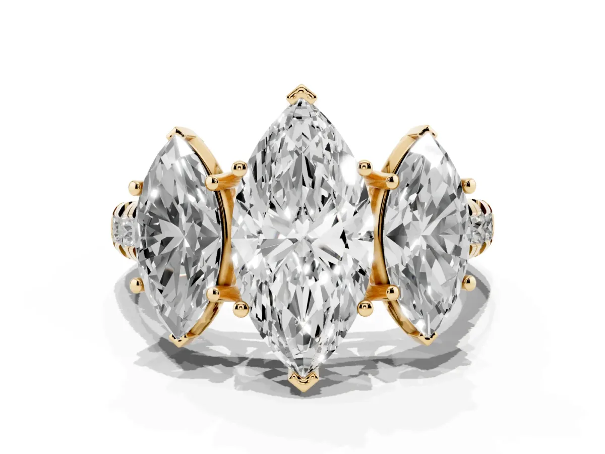 Three-Stone Marquise Cut Diamond Pavé Band with Prong Setting Yellow gold