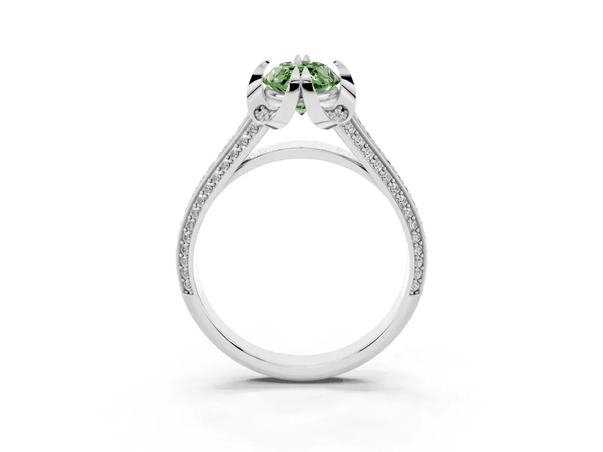 Fancy Green Marquise Cut Solitaire Pave Split Shank Ring with Four-Prong Setting White gold