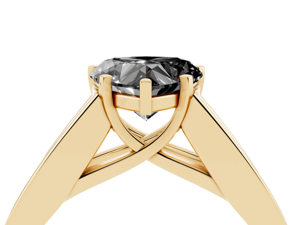 Fancy Black Heart Cut Cut Channel Set Solitaire Ring with Four-Prong Setting Yellow gold