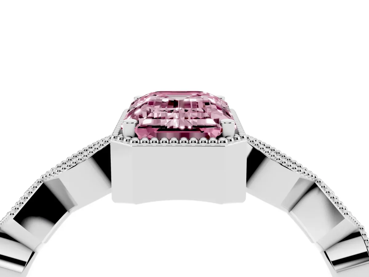 Fancy Pink Emerald Cut Milgrain Marquise Diamond Twist Band Ring Silver