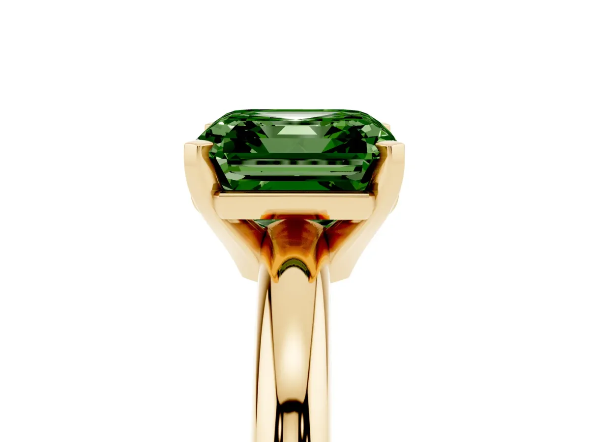 Fancy Green Asscher Cut Diamond Solitaire Engagement Ring with Round Band and Four-Prong Setting Yellow gold