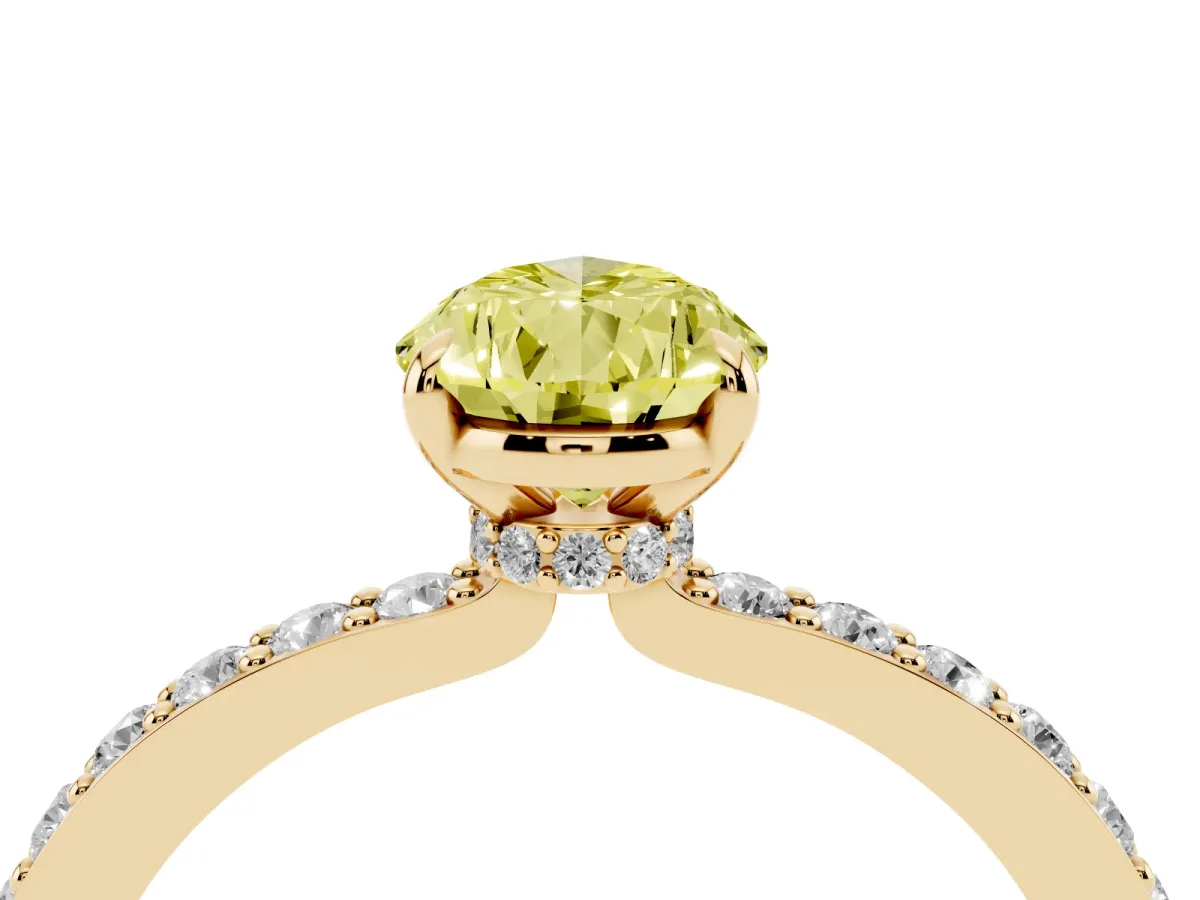 Fancy Yellow Pear Cut Diamond Pavé Engagement Ring with Round Accents and Prong Setting Yellow gold