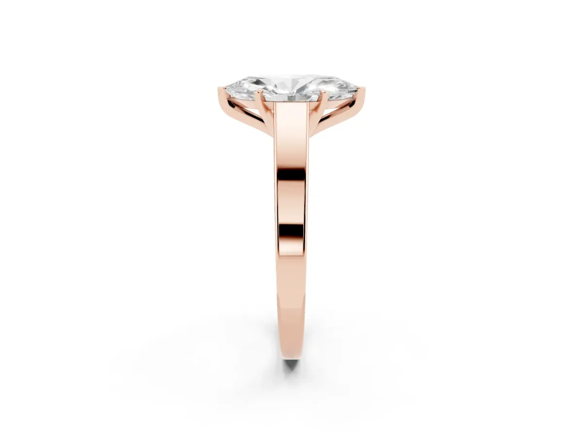 Marquise Cut Solitaire Engagement Ring with Four-Prong Setting and Tapered Band Rose gold