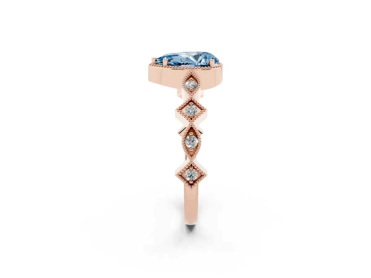 Fancy Blue Pear Cut Milgrain Marquise Diamond Twist Band Ring Rose gold