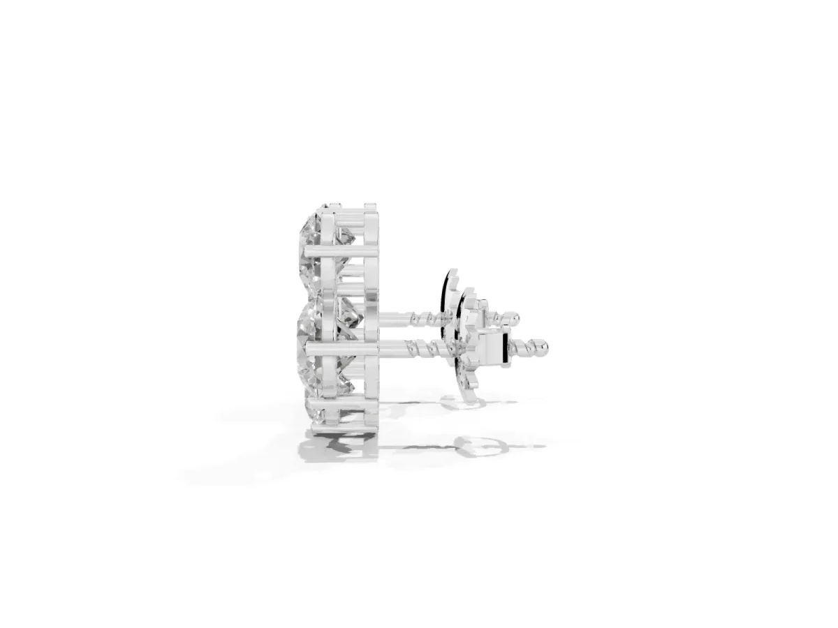 Round Cut Diamond Graduated Three-Stone Stud Earrings Silver