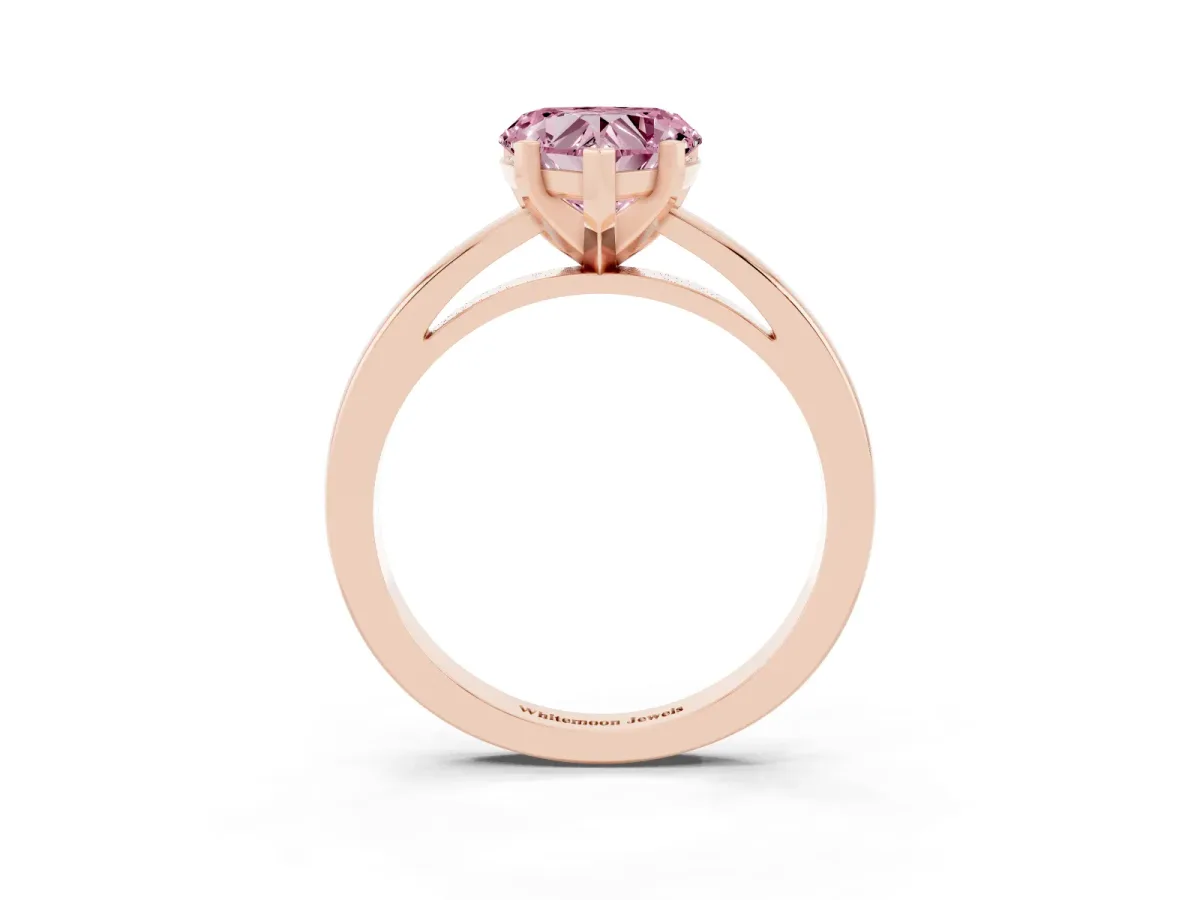 Fancy Pink Heart Cut Solitaire Diamond Engagement Ring with Four-Prong Setting on a Classic Band Rose gold