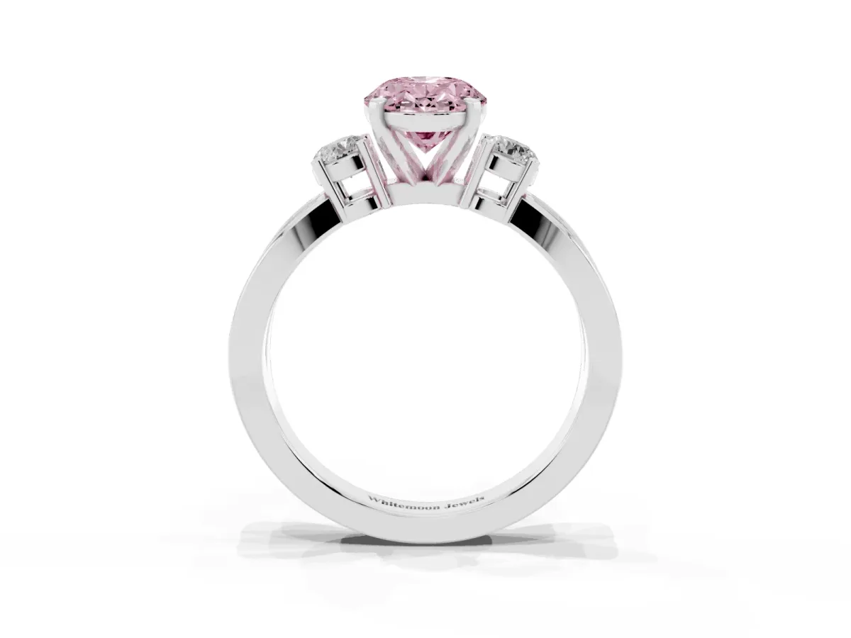Fancy Pink Three-Stone Oval Cut Cut Diamond Twist Band with Prong Setting Platinum