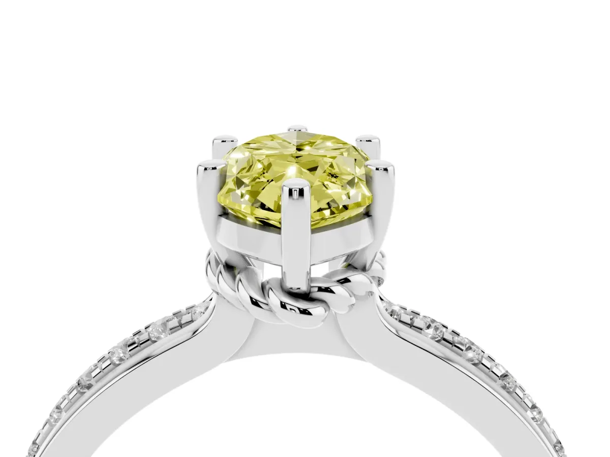 Fancy Yellow Marquise Cut Solitaire Diamond Ring with Channel Set Band and Six-Prong Setting White gold