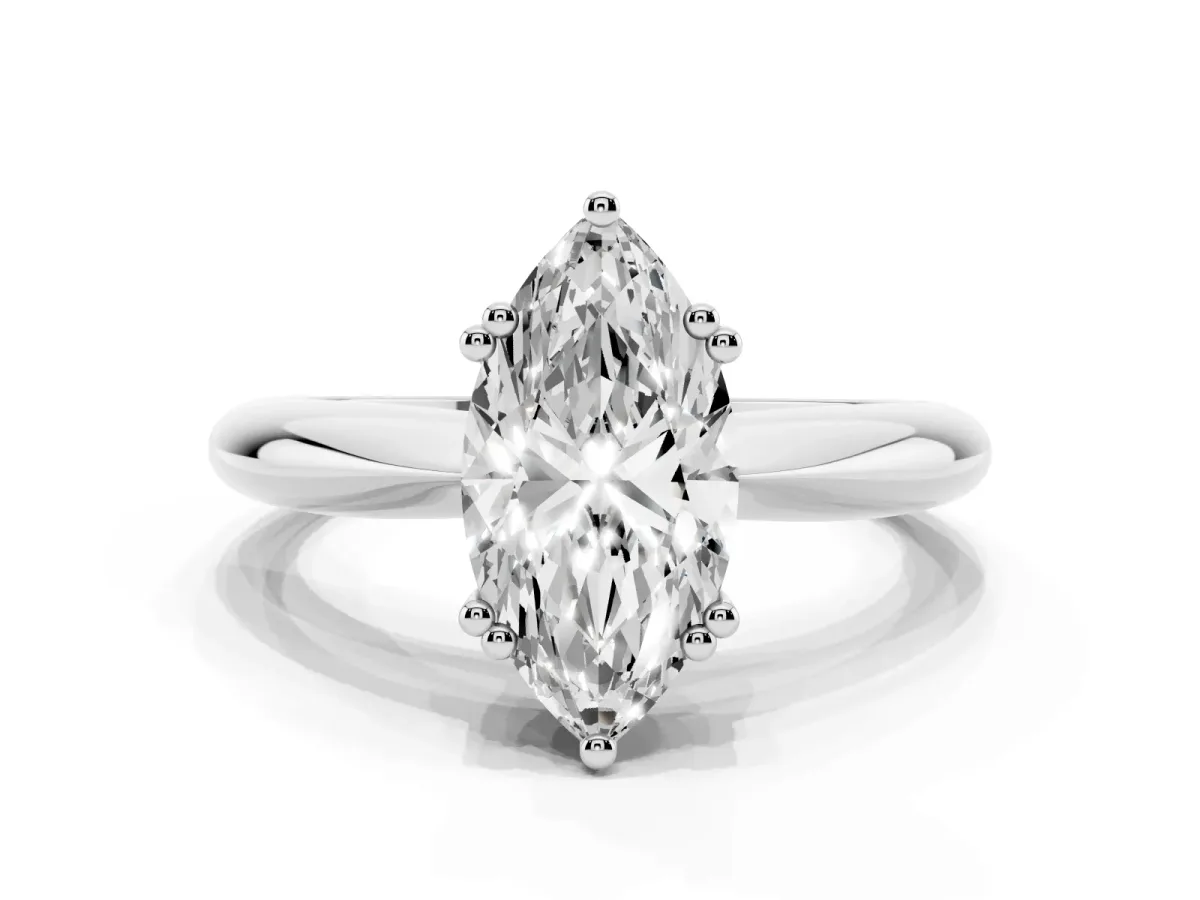 Marquise Cut Cut Solitaire Engagement Ring with Tapered Band and Four-Prong Setting White gold