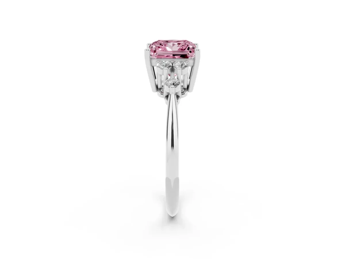 Fancy Pink Princess Cut Cut Diamond Cluster Ring with Solitaire Band and Four-Prong Setting Silver