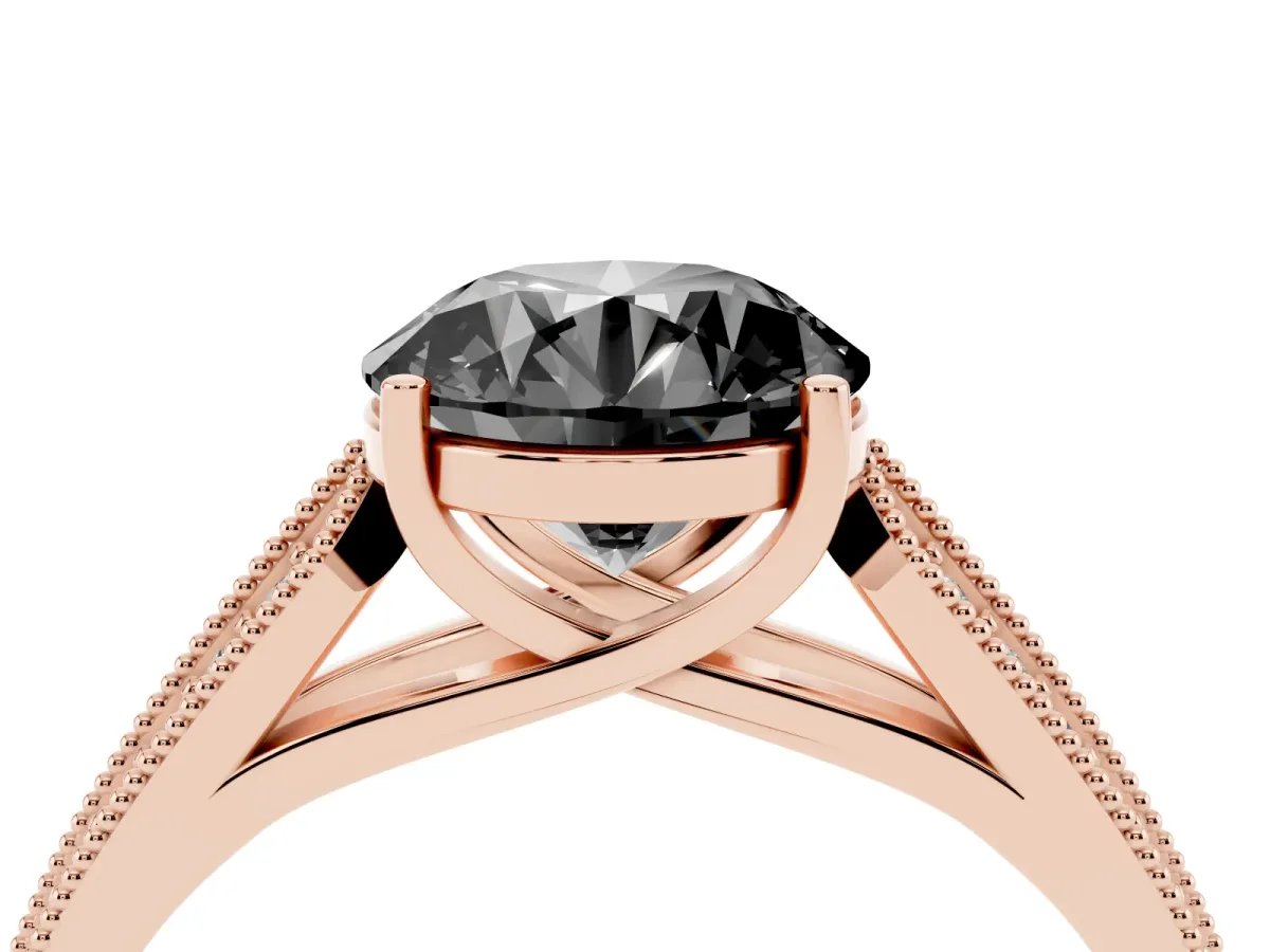 Fancy Black Round Cut Cut Pave Split Shank Engagement Ring with Four-Prong Setting Rose gold