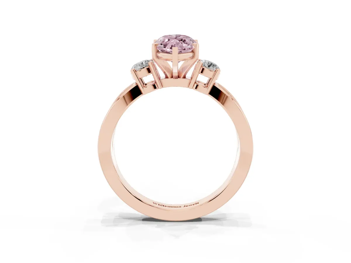 Fancy Pink Three-Stone Marquise Cut Cut Diamond Twist Band with Prong Setting Rose gold