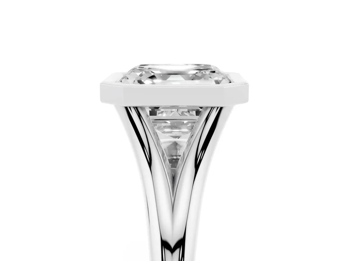 Bezel Set Asscher Cut Cut Solitaire Ring with Tapered Band Silver