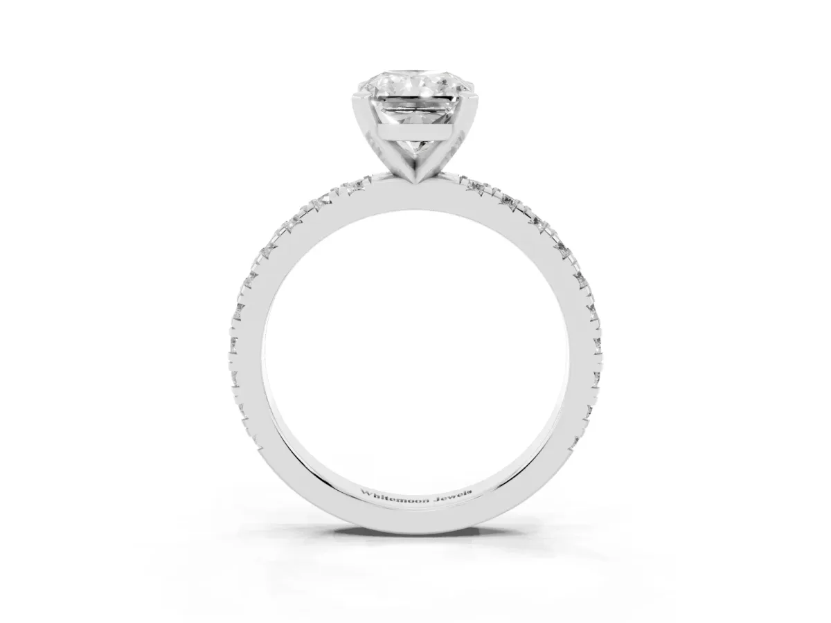 Radiant Cut Diamond Pavé Band Solitaire with Four-Prong Setting Platinum