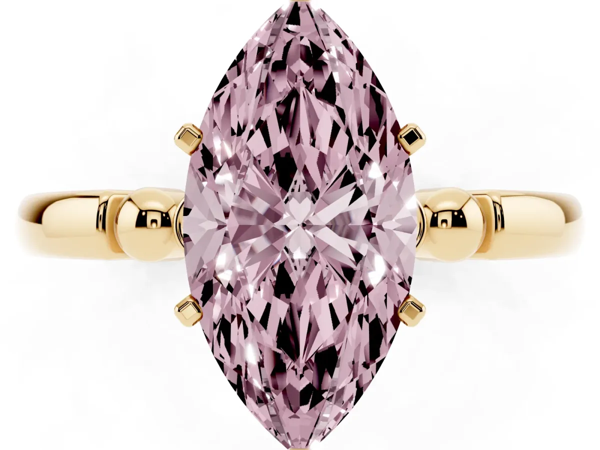 Fancy Pink Marquise Cut Solitaire Beaded Band with Four-Prong Setting Yellow gold