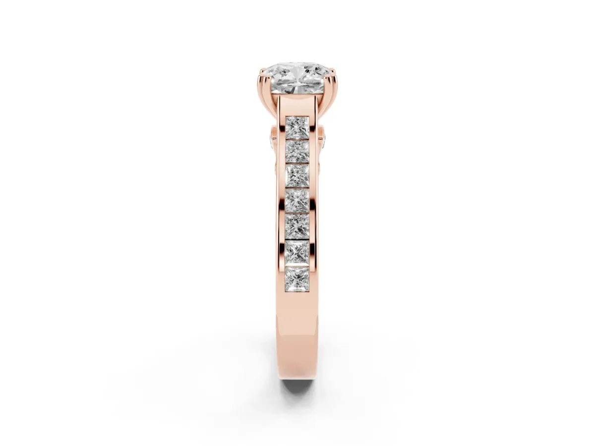Cushion Cut Cut Channel Set Solitaire Engagement Ring with Prong Setting Rose gold