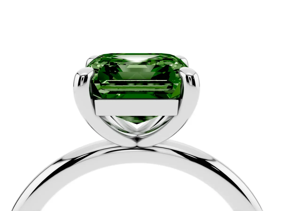 Fancy Green Asscher Cut Solitaire Diamond Ring with Four-Prong Setting on a Plain Band Platinum