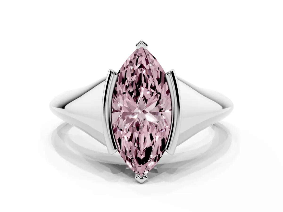 Fancy Pink Marquise Cut Solitaire Tension Set Diamond Ring Silver