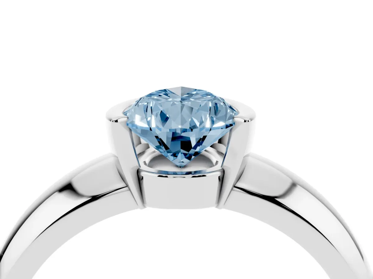 Fancy Blue Pear Cut Solitaire Tension Set Diamond Ring with Wide Band Silver