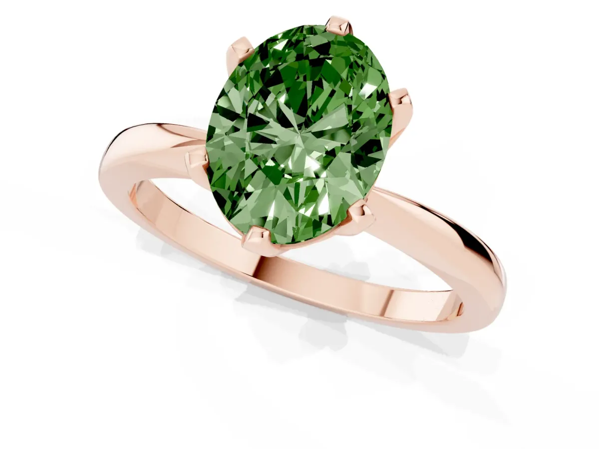 Fancy Green Oval Cut Solitaire Engagement Ring with Six-Prong Setting and Tapered Band Rose gold