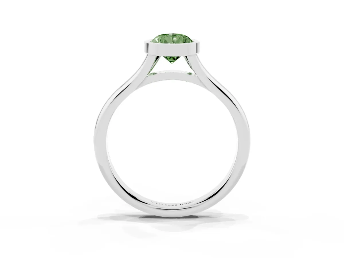 Fancy Green Bezel Set Pear Cut Cut Solitaire Ring with Tapered Band Silver