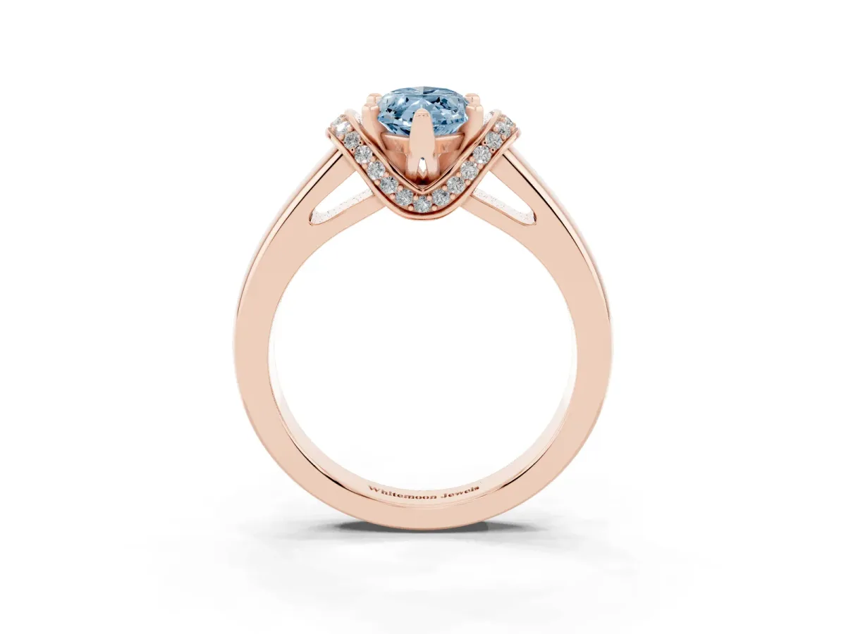 Fancy Blue Marquise Cut Solitaire Diamond Ring with Pave Band and Six-Prong Setting Rose gold