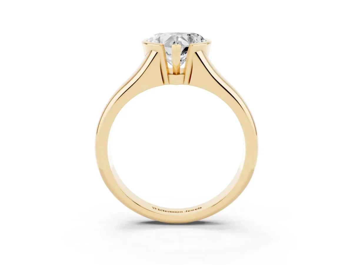 Heart Cut Solitaire Tension Set Diamond Ring with Split Shank Band Yellow gold