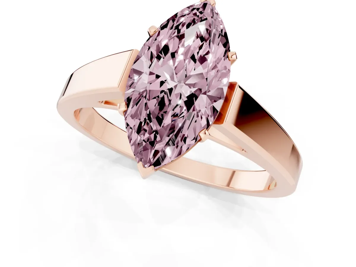 Fancy Pink Marquise Cut Solitaire Engagement Ring with Four-Prong Setting and Tapered Band Rose gold