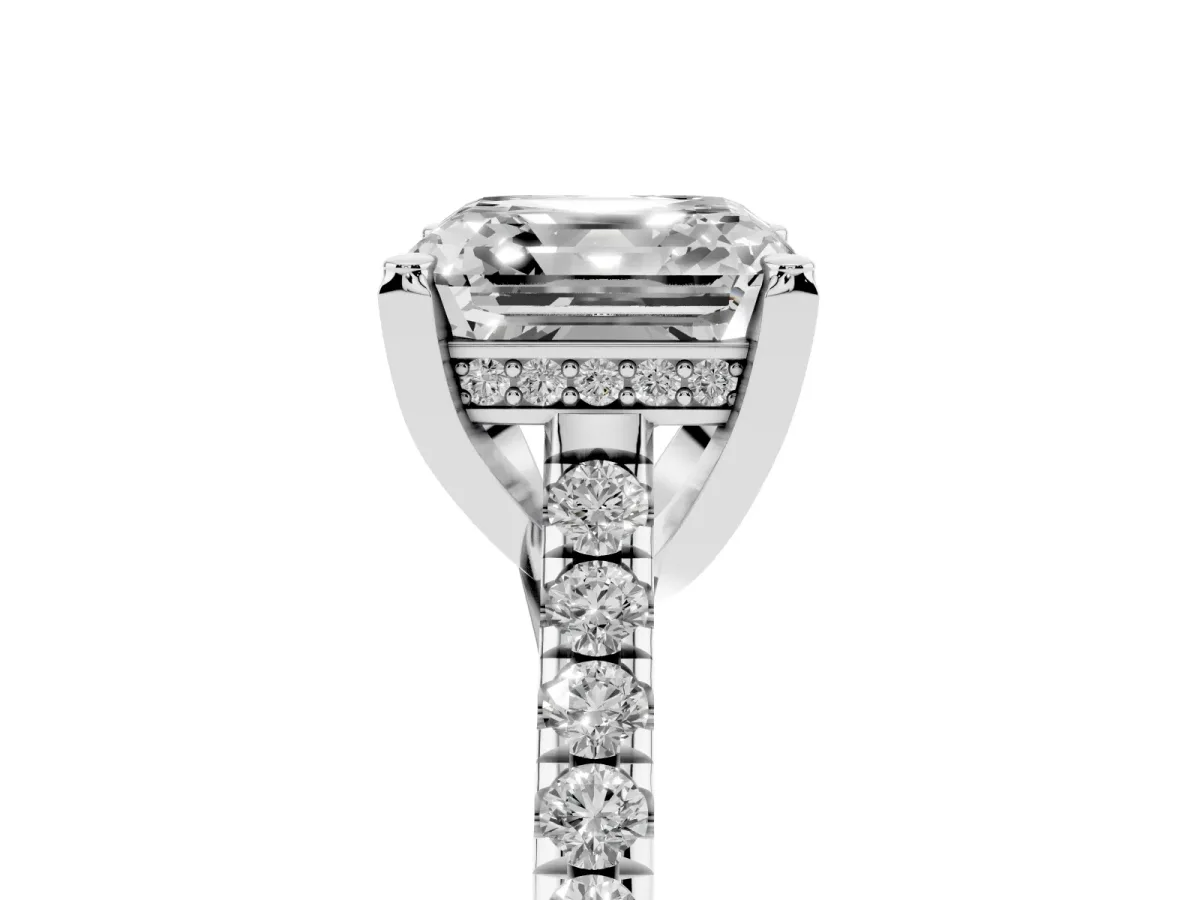 Asscher Cut Brilliant Diamond Solitaire with Pavé Band and Four-Prong Setting Platinum
