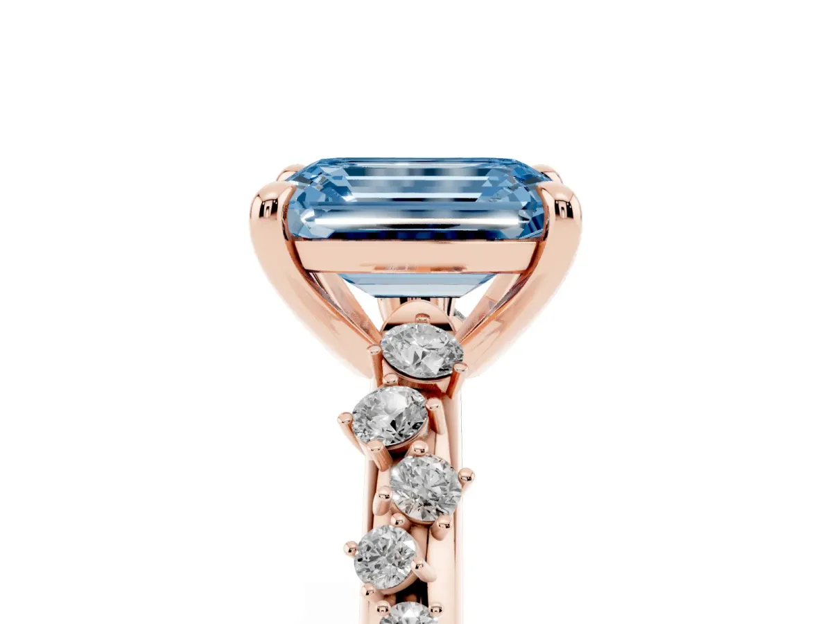 Fancy Blue Emerald Cut Cut Diamond Vine Band with Four-Prong Setting Rose gold