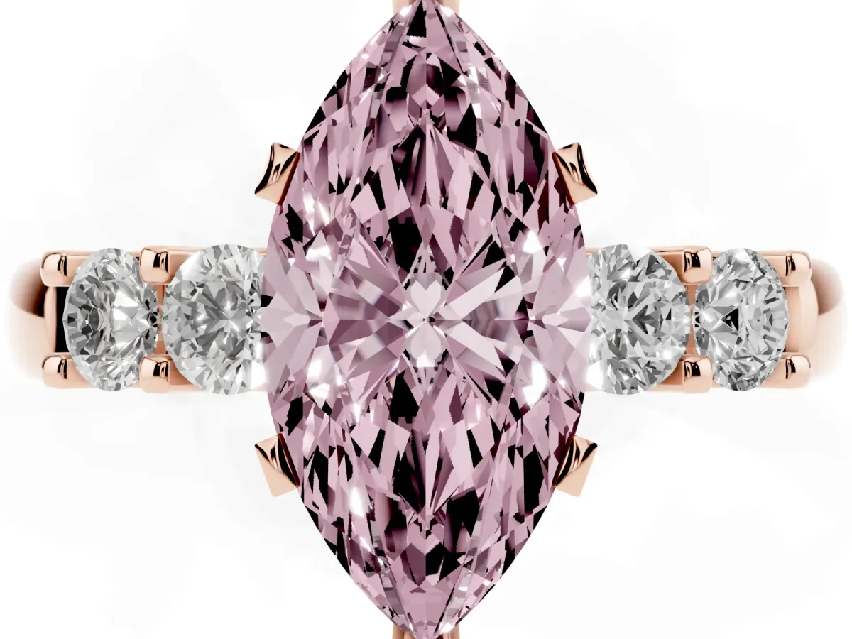 Fancy Pink Marquise Cut Brilliant Cut Diamond Five-Stone Prong Set Engagement Ring with Channel Band Rose gold
