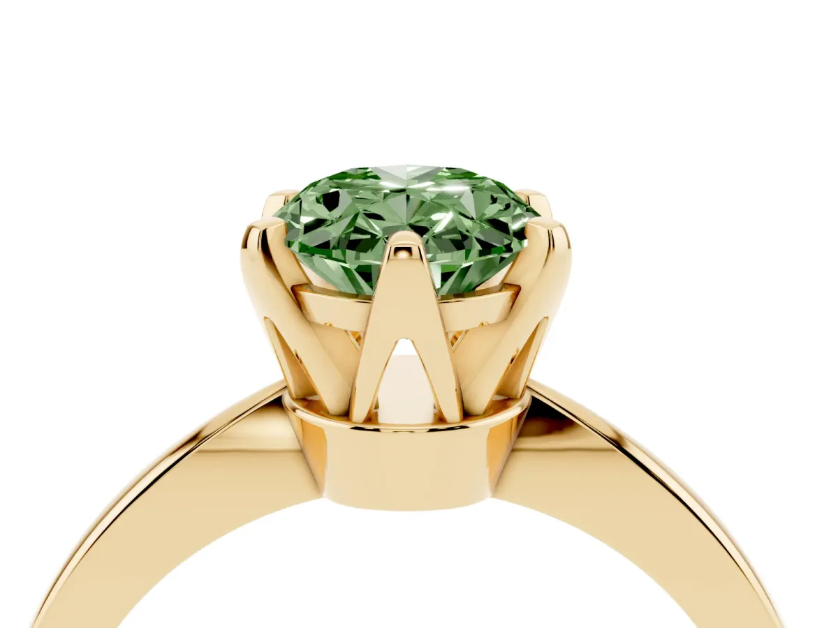 Fancy Green Oval Cut Solitaire Engagement Ring with Six-Prong Setting and Tapered Band Yellow gold