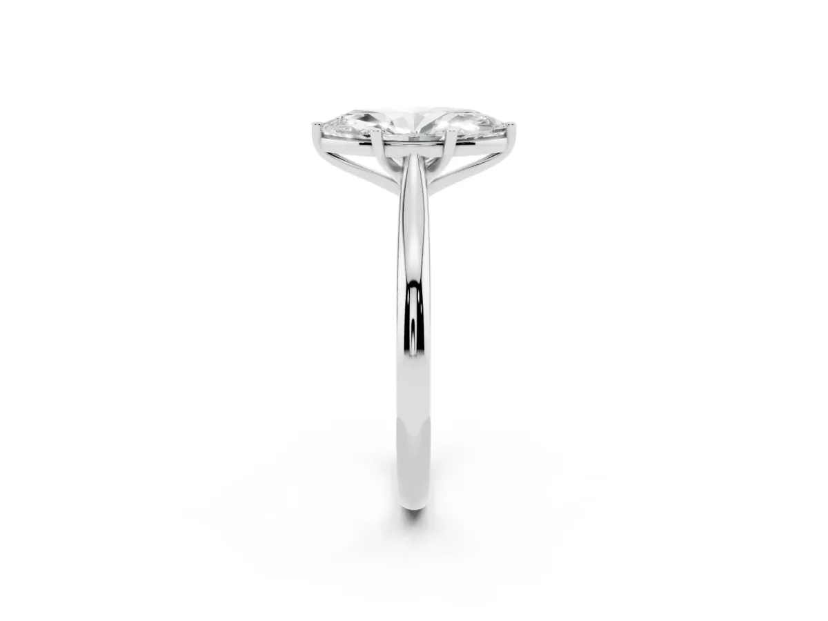 Marquise Cut Cut Solitaire Ring with Cathedral Band and Four-Prong Setting Silver