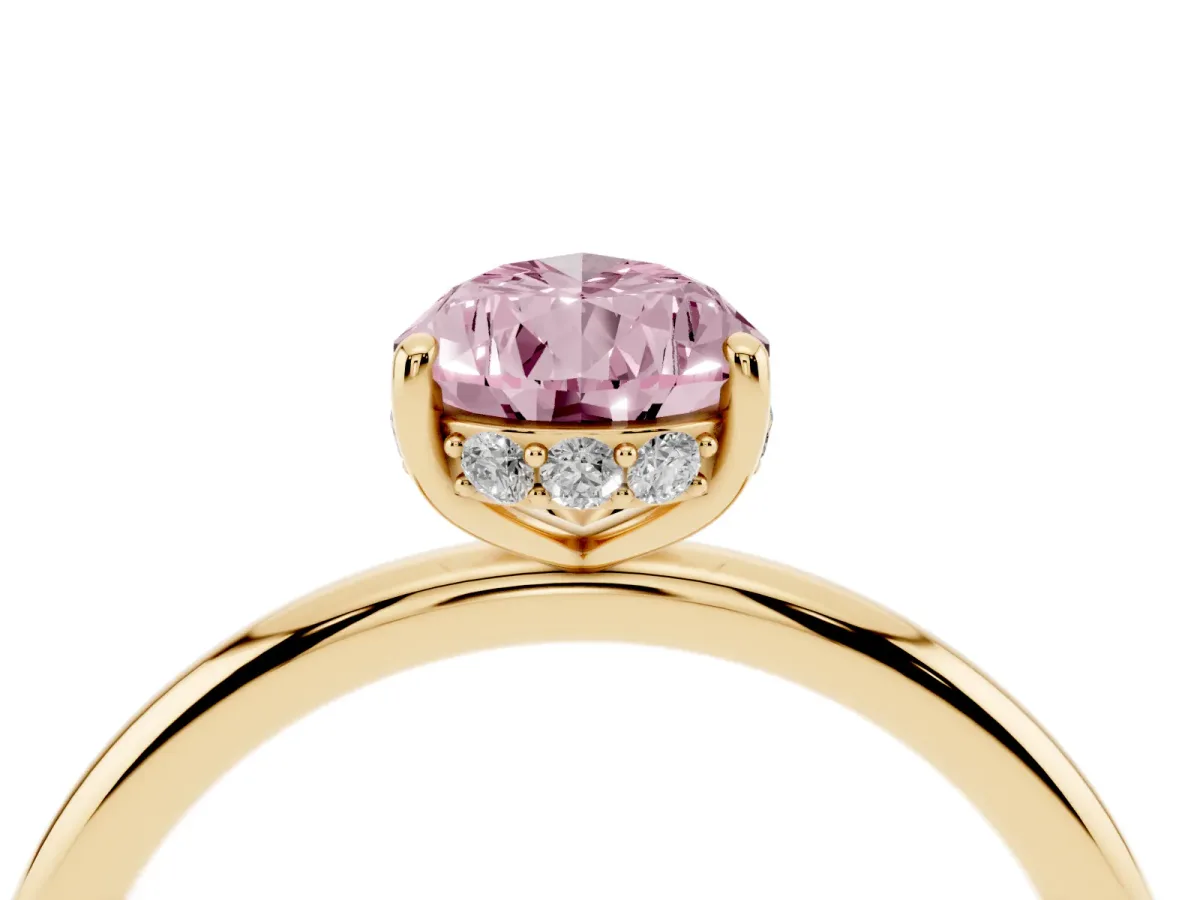 Fancy Pink Pear Cut Solitaire Diamond Ring with a Classic Band and Four-Prong Setting Yellow gold